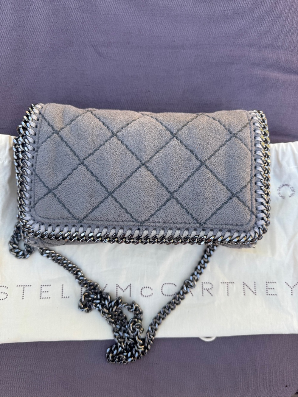 Stella McCartney Falabella Mini Quilted Vegan Suede Crossbody Gray VGUC - Picture 16 of 16